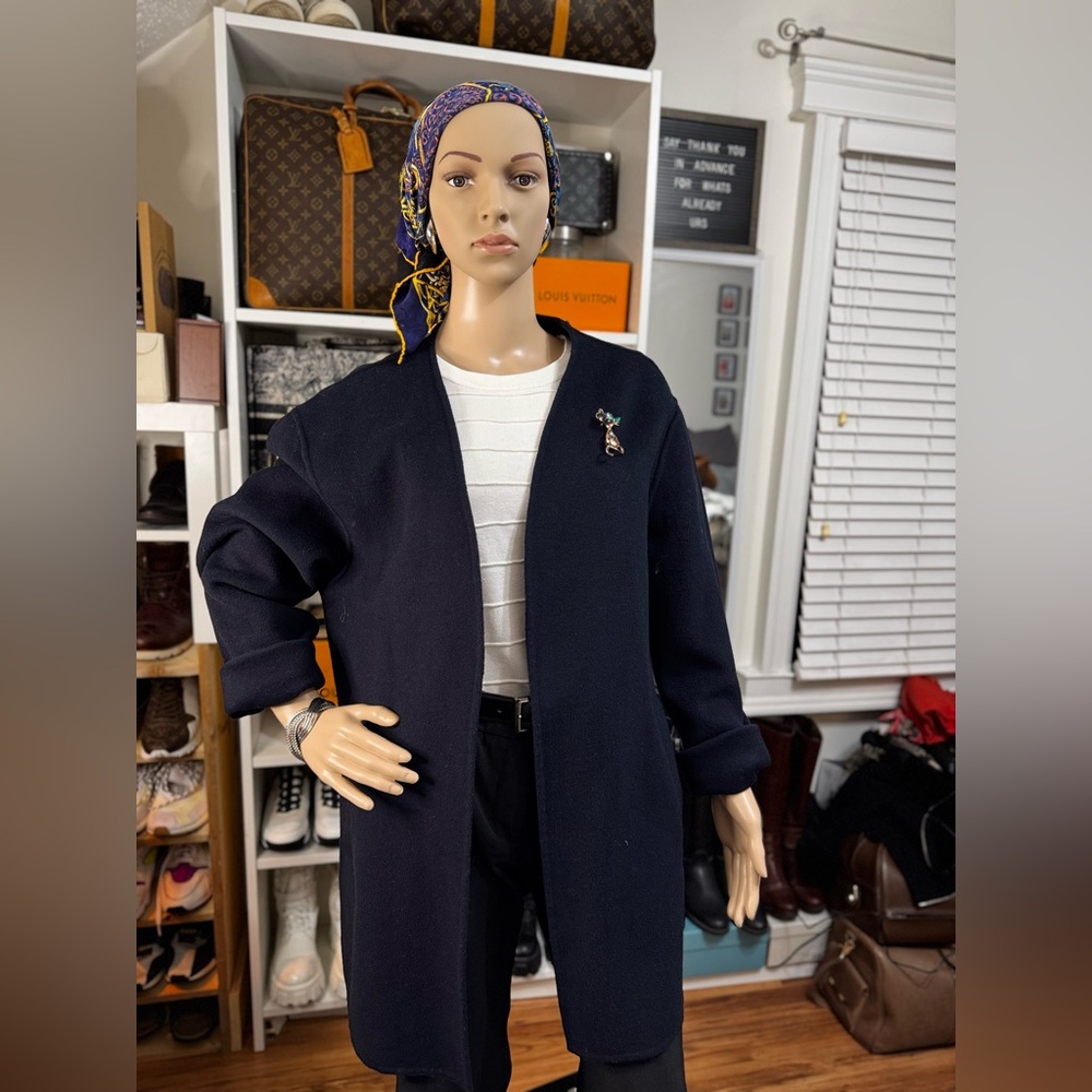 Navy Blue Wool Trench Coat